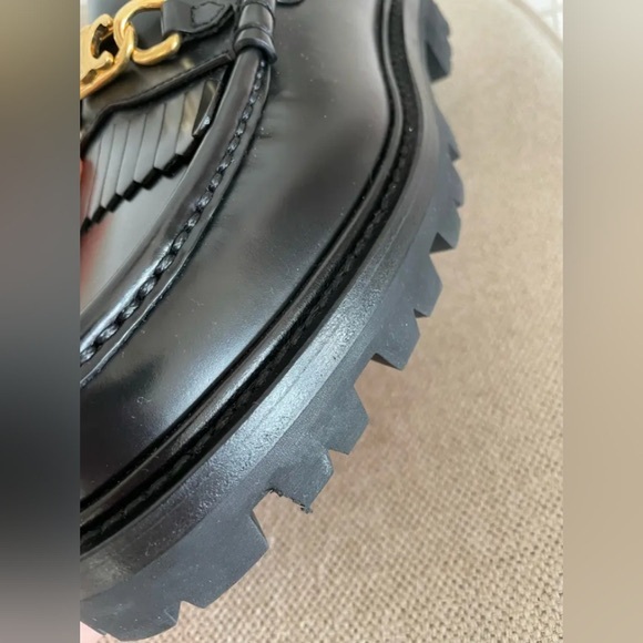 Celine Glossy Black Loafers with Gold Detail - Picture 5 of 9